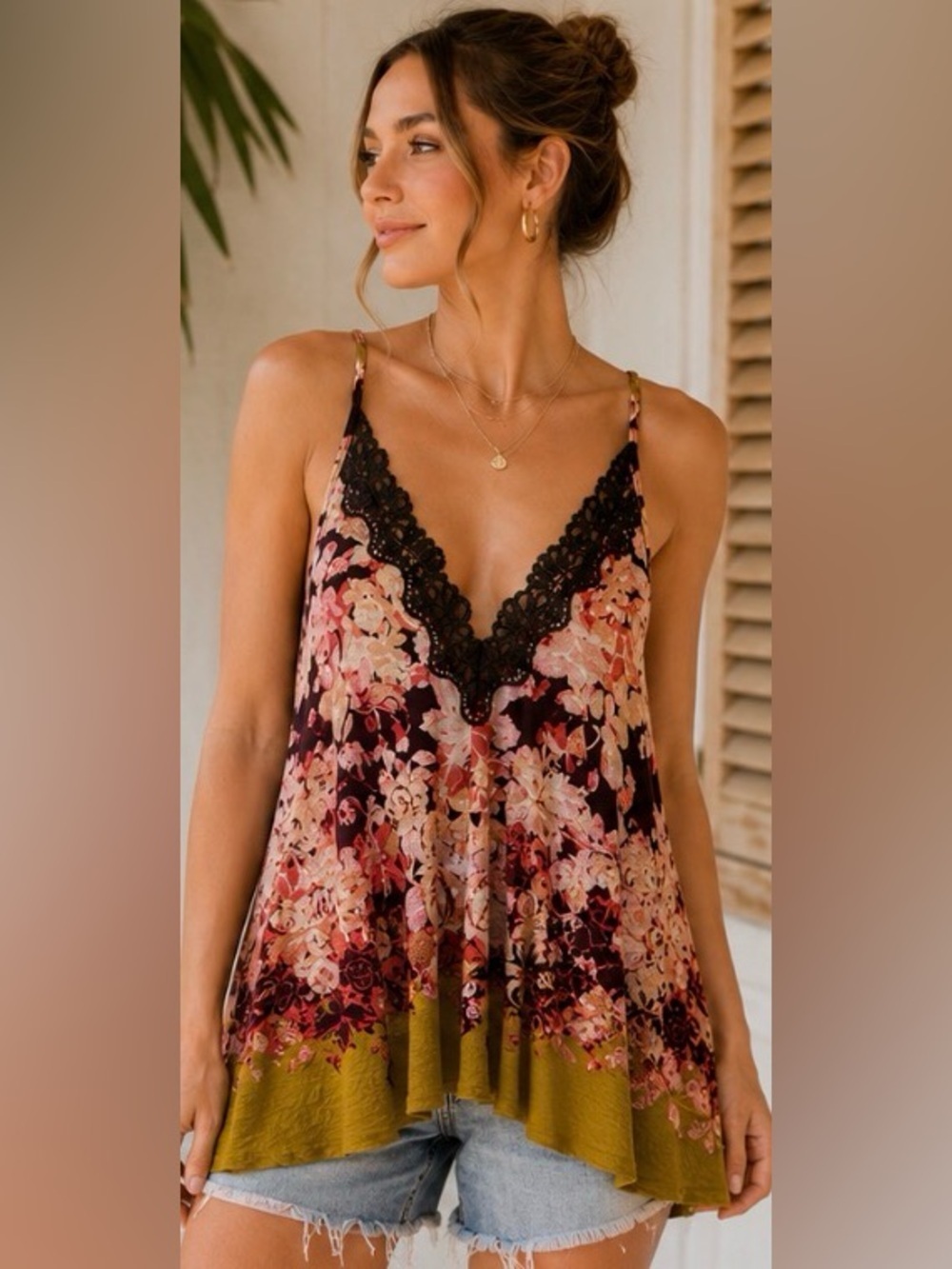 Intimately Free People Floral Lace Swing Cami Tunic XS